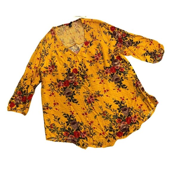 NWT Torrid Top Blouse Tunic Floral Yellow 3/4 Sleeve Blouse Torrid 00 Medium - Picture 1 of 9